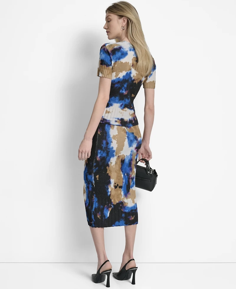 Dkny Women's Printed Rib-Knit Midi Skirt