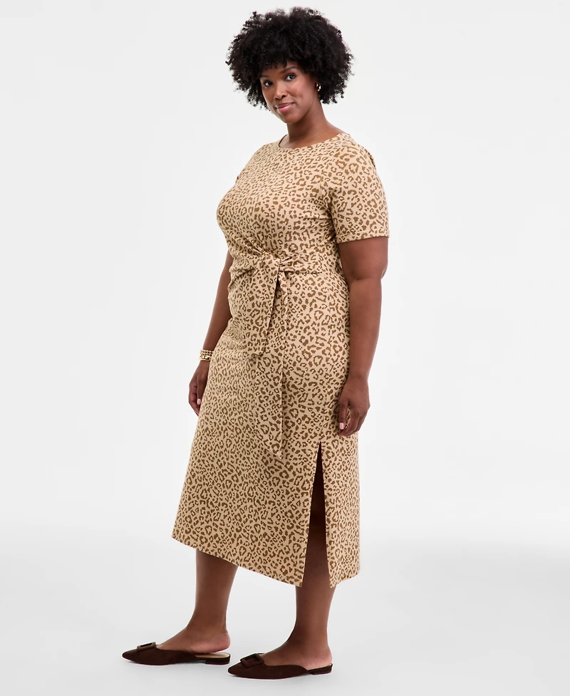 On 34th Trendy Plus Leopard-Print Tie-Waist Midi Dress, Macy's Exclusive