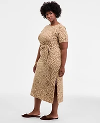 On 34th Trendy Plus Leopard-Print Tie-Waist Midi Dress, Macy's Exclusive