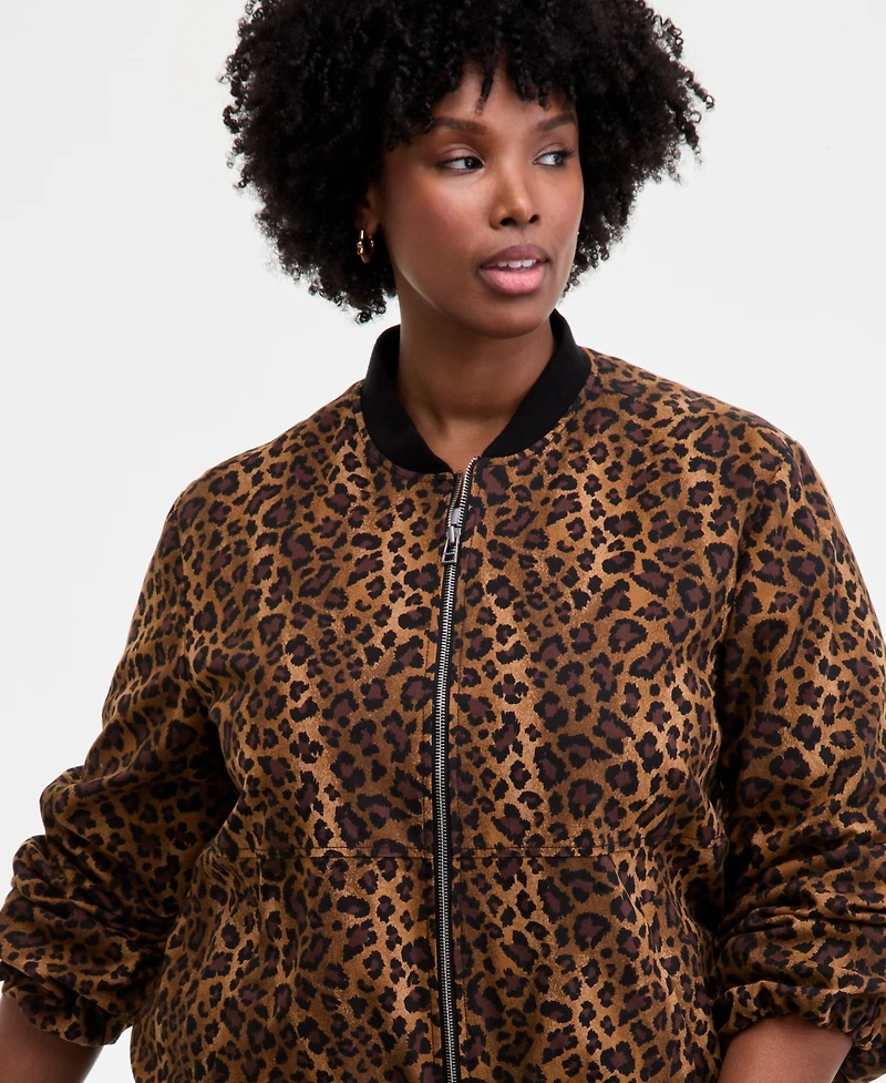 On 34th Trendy Plus Leopard-Print Bomber Jacket, Macy's Exclusive