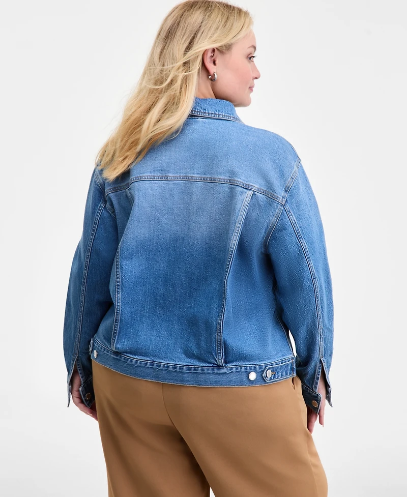 On 34th Trendy Plus Denim Trucker Jacket, Macy's Exclusive