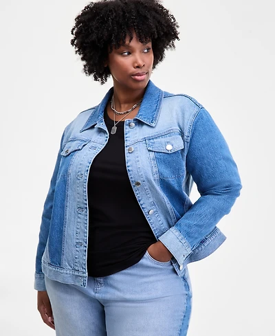 On 34th Trendy Plus Two-Tone Denim Trucker Jacket, Macy's Exclusive