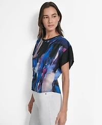 Dkny Women's Printed Chiffon-Sleeve Blouse