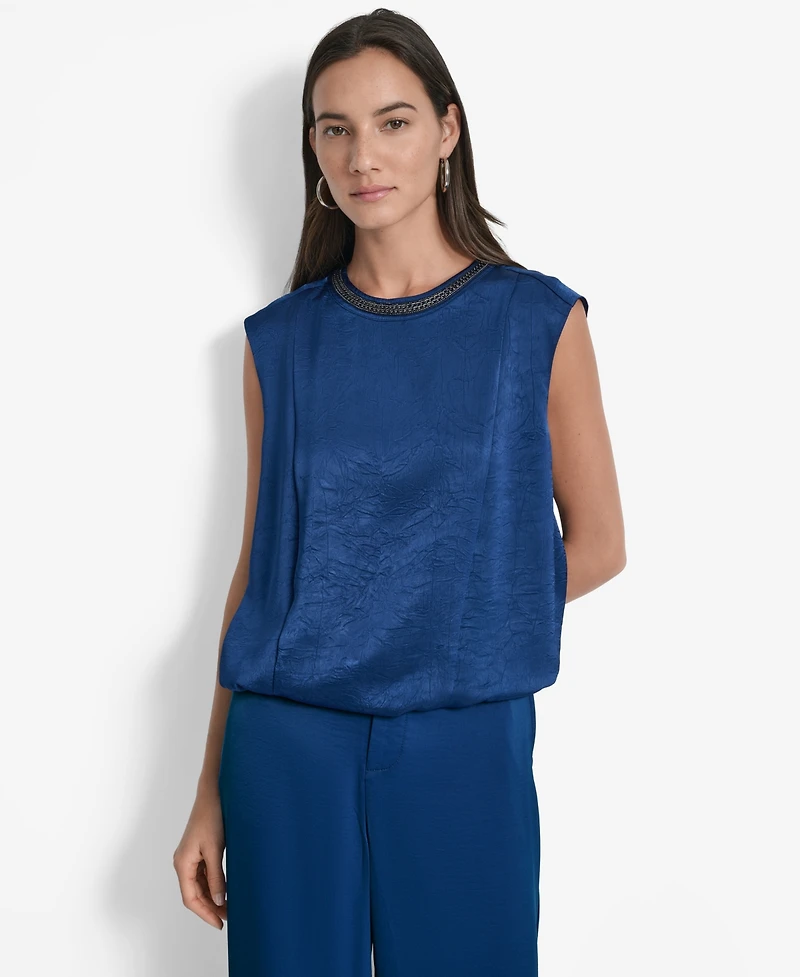 Dkny Women's Crinkle-Texture Chain-Neck Top