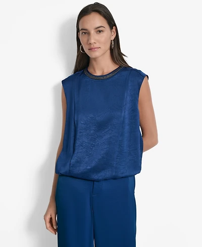 Dkny Women's Crinkle-Texture Chain-Neck Top