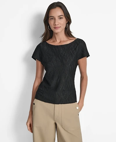 Dkny Women's Textured Boat-Neck Short-Sleeve Top