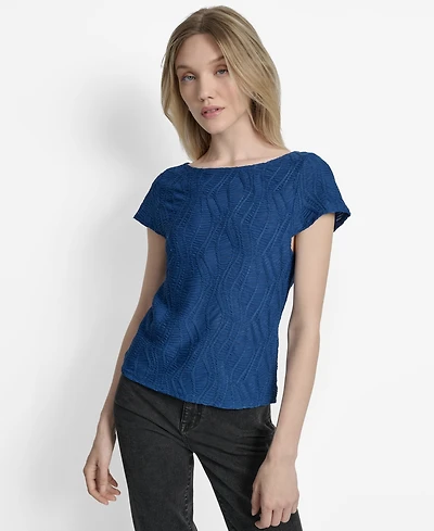 Dkny Women's Textured Boat-Neck Short-Sleeve Top