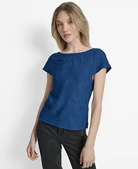 Dkny Women's Textured Boat-Neck Short-Sleeve Top