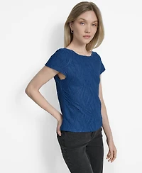 Dkny Women's Textured Boat-Neck Short-Sleeve Top