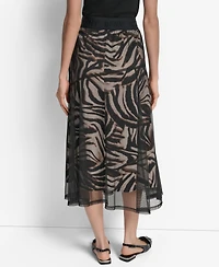 Dkny Women's Printed Mesh Layered Midi Skirt
