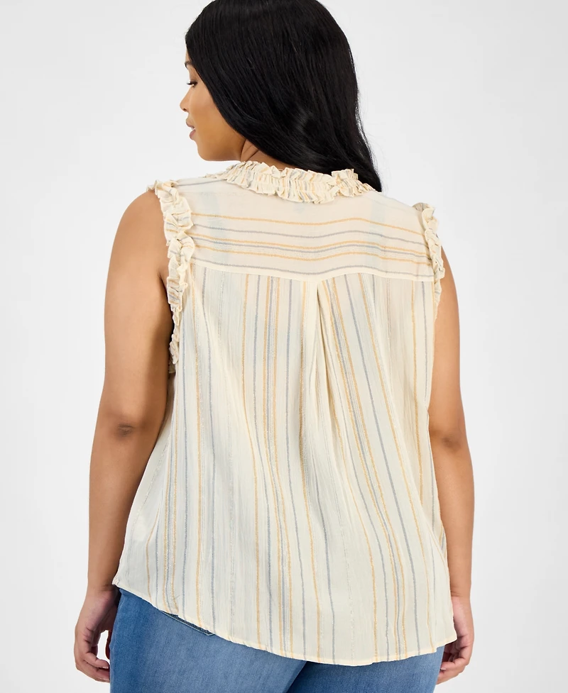 Democracy Trendy Plus Ruffled Sleeveless Top