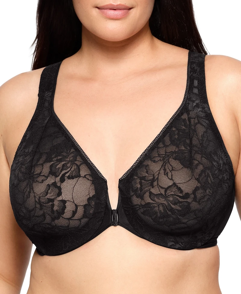 Glamorise Full Figure Plus Lacey T-Back Front-Closure Wonderwire Bra Underwire 9246
