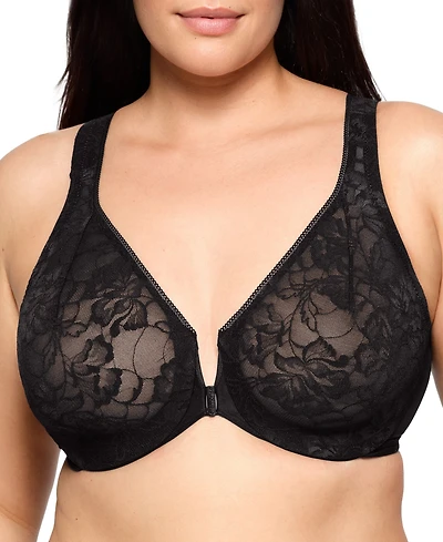 Glamorise Full Figure Plus Lacey T-Back Front-Closure Wonderwire Bra Underwire 9246
