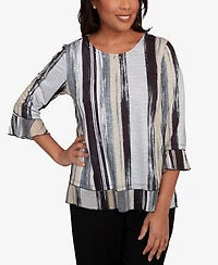 Alfred Dunner Women's Santa Barbara Etched Stripe Bell Sleeve Top