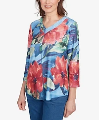 Alfred Dunner Women's El Paso Dramatic V-Neck Floral Top