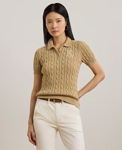 Lauren Ralph Petite Cable-Knit Polo Sweater