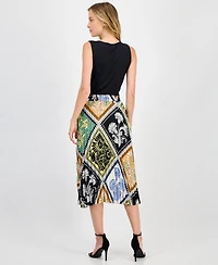 T Tahari Women's Printed Pull-On Pleated Midi Skirt