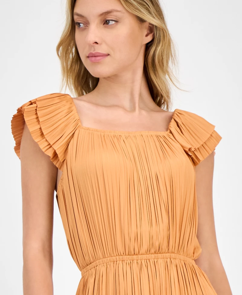 T Tahari Women's Flutter-Sleeve Elastic-Waist Tiered Midi Dress