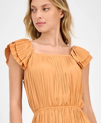 T Tahari Women's Flutter-Sleeve Elastic-Waist Tiered Midi Dress