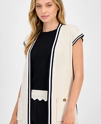 T Tahari Women's Ribbed Pocket-Front Cardigan Sweater