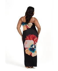 Fashion-szn Curve Women's Floral Print Mesh Maxi Dress