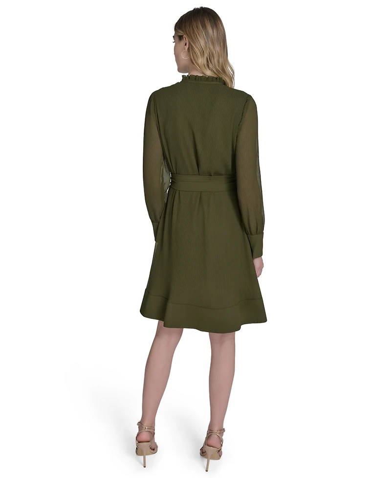 Eliza J Petite Pleated Chiffon V-Neck Dress