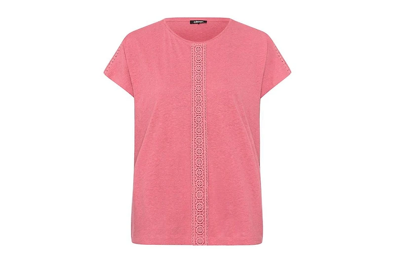 Olsen Embroidered Trim Cotton Linen Tee