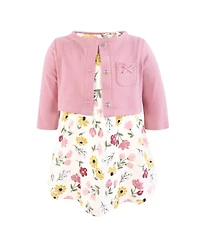 Hudson Baby Girls Cotton Dress and Cardigan Set, Soft Painted Floral