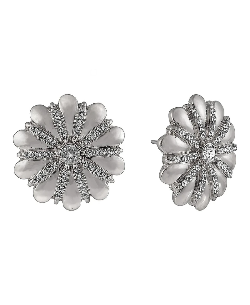 Laundry by Shelli Segal Silver Tone Flower Button Earrings