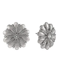 Laundry by Shelli Segal Silver Tone Flower Button Earrings