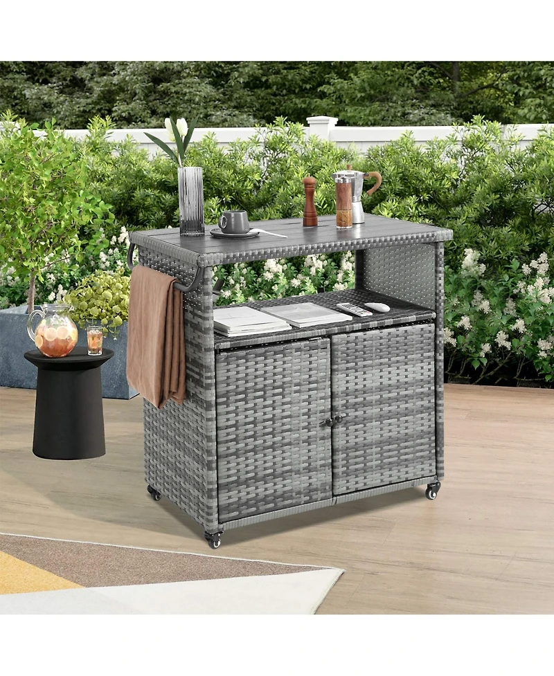 Mondawe Large Wicker Kitchen Cart with Extendable Stainless Top
