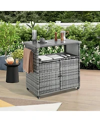 Mondawe Large Wicker Kitchen Cart with Extendable Stainless Top