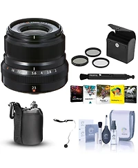 Fujifilm Xf 23mm (35mm) F/2R Wr Lens, Black - Bundle With 43mm Filter Kit, Lens Case, Cleaning Kit, Capleash, Lens Cleaner, Pc Sofrtware Package