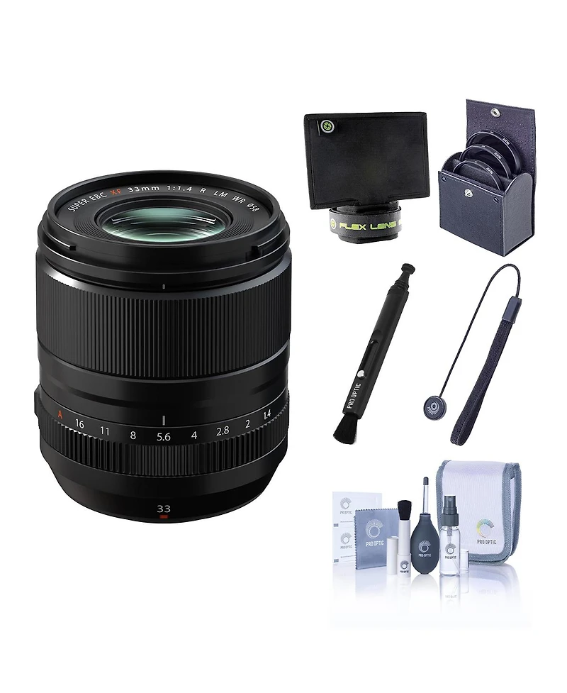 Fujifilm Xf 33mm f/1.4 R Lm Wr Lens, Black, Bundle with 58mm Essentials Filter Kit, Lens Shade, Cleaning Kit, Lens Cap Tether