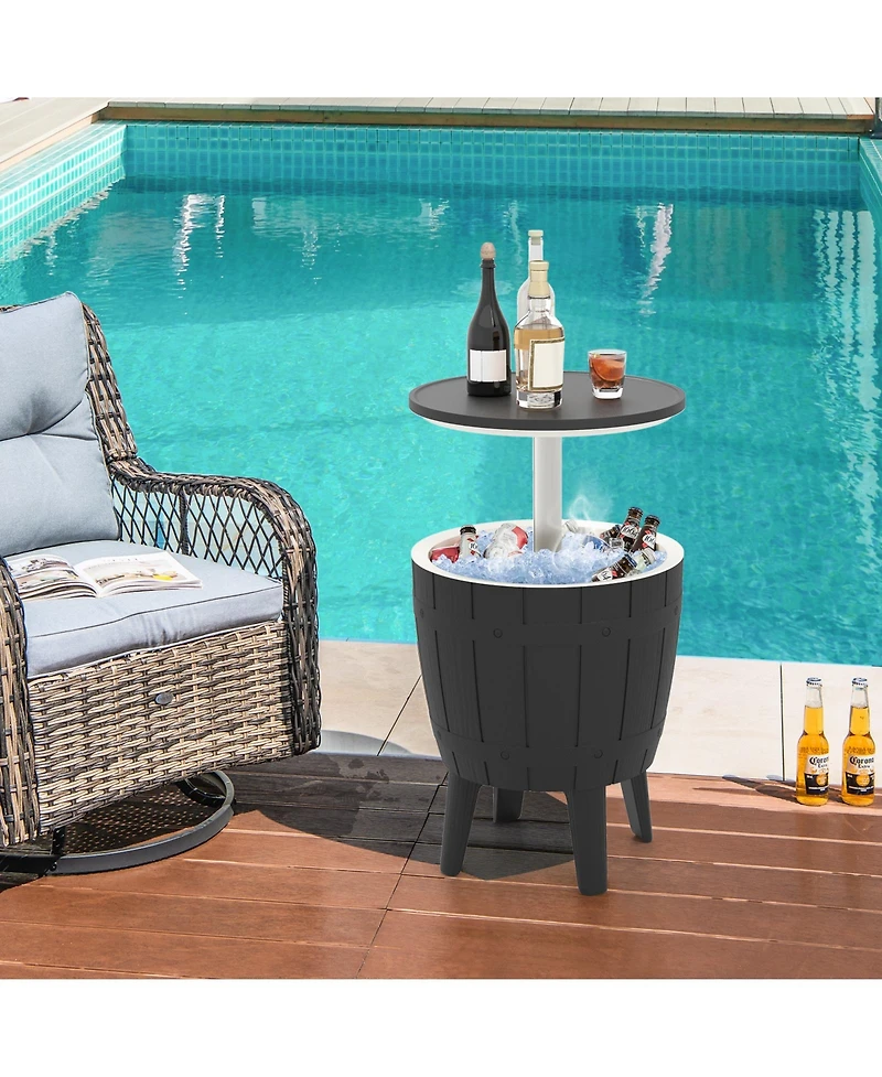 10 Gallon Cooler Bar Table Outdoor Coffee Table Ice Bucket with Telescopic Tabletop for Beer and Wine