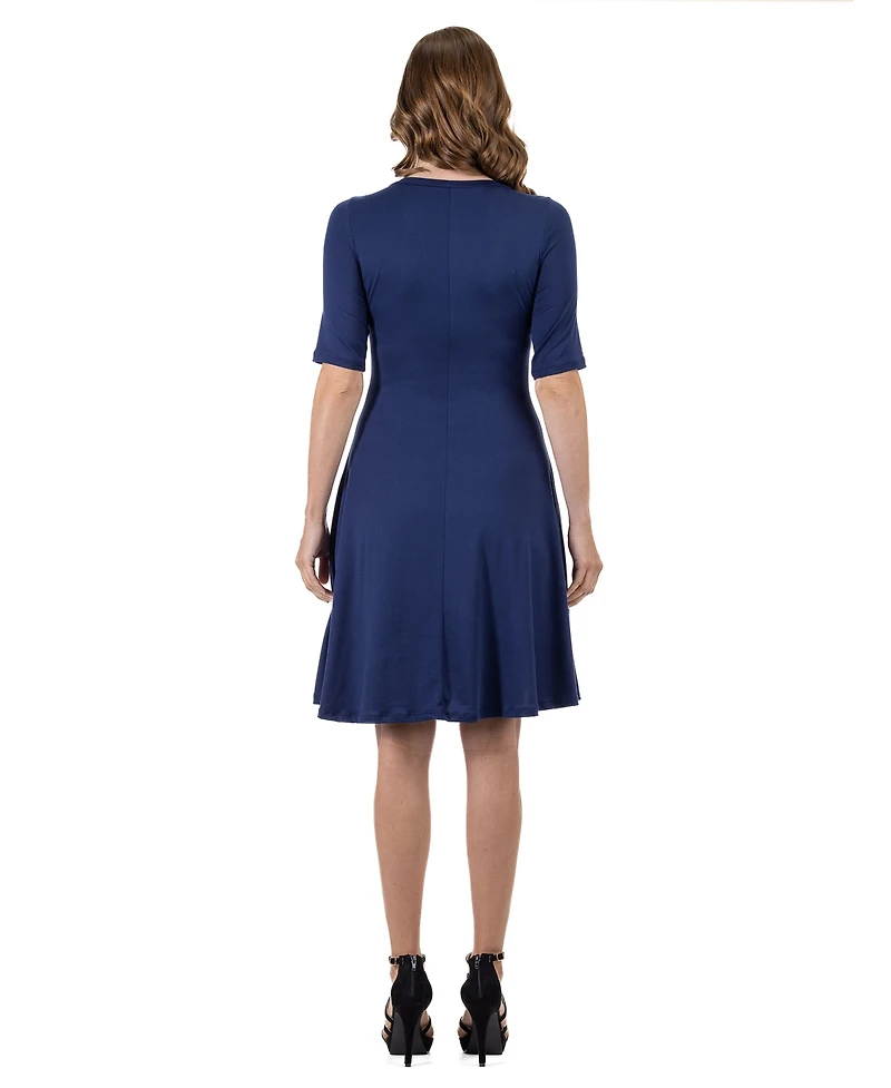 24seven Comfort Petite Apparel A Line Knee Length Dress Elbow Sleeves