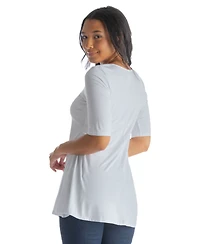 24seven Comfort Apparel Petite Elbow Sleeve Swing Crew Neck Tunic Top