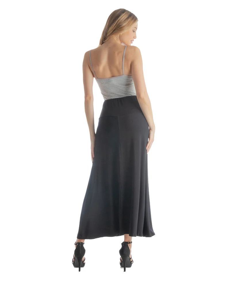 24seven Comfort Apparel Petite Elastic Waist Solid Color Maxi Skirt