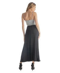 24seven Comfort Apparel Petite Elastic Waist Solid Color Maxi Skirt