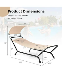 Gymax Chaise Lounge Bed w/ Detachable Sunshade Canopy Hammock w/ Rustproof Metal Stand