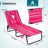 Gymax Beach Chaise Lounge Chair w/ 5-Position Adjustable Backrest & Face Hole Pillows