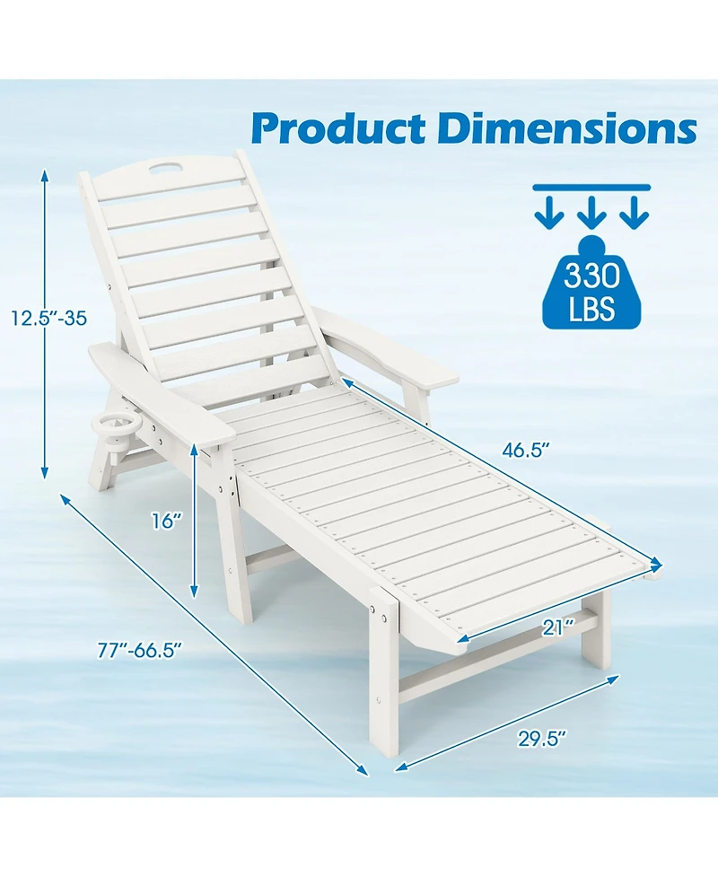 Gymax Patio Chaise Lounge Chair Hdpe Recliner w/ 4-Position Backrest Outdoor