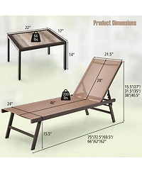 Gymax 3pcs Patio Chaise Lounge Set Aluminum Recliner Chair Table Outdoor Adjust