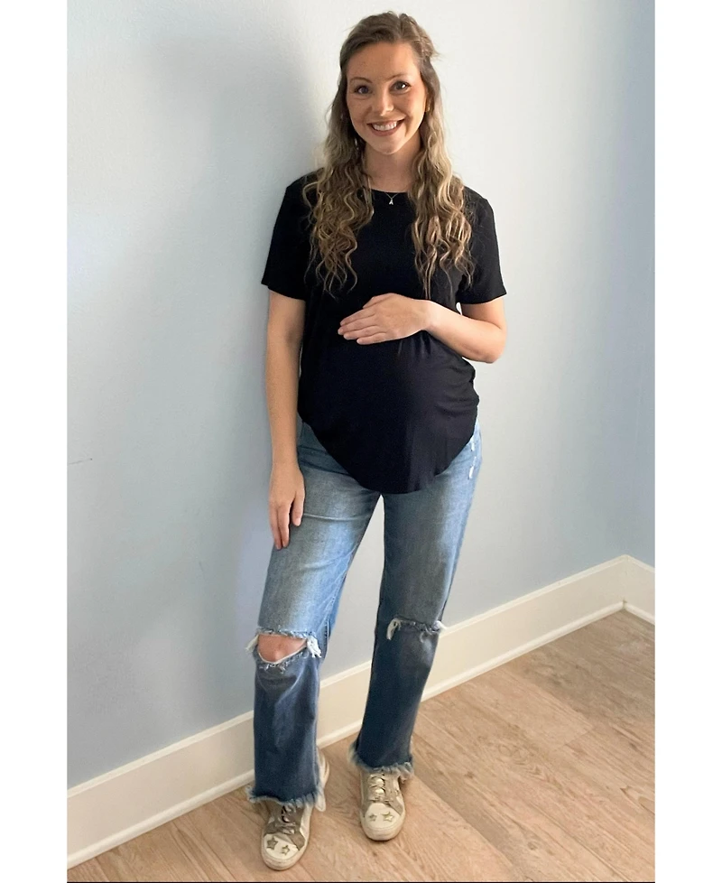Pinkblush Maternity Blue Frayed Wide Leg Cropped Jeans