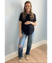 Pinkblush Maternity Blue Frayed Wide Leg Cropped Jeans