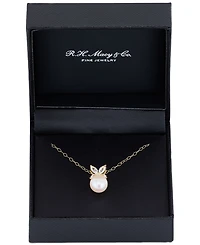 Cultured Freshwater Pearl (8mm) & Lab Grown White Sapphire (3/4 ct. t.w.) Flower Pendant Necklace in 14k Gold-Plated Sterling Silver, 16" + 2" extende