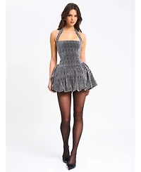 Miss Circle Women's Naomie Crystal Embellished Bubble Hem Halter Mini Dress