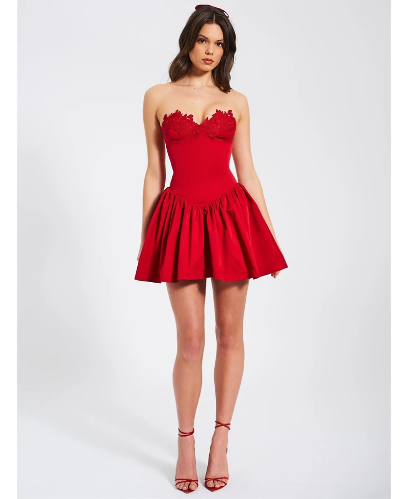 Miss Circle Women's Sacha Red Lace Drop Waist Corset Puffy Mini Dress