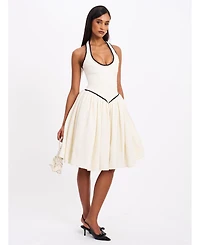 Miss Circle Women's Natalie U Neck Halter Drop Waist Tweed Midi Dress