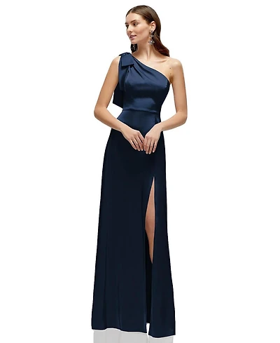 After Six Women's Bow One-Shoulder Fluid Satin Maxi Dress with Full Skirt